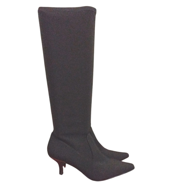 Donald J. Pliner Black Knee High Black Heeled Boots Black Nylon Sock Boots 6.5 - Picture 4 of 11